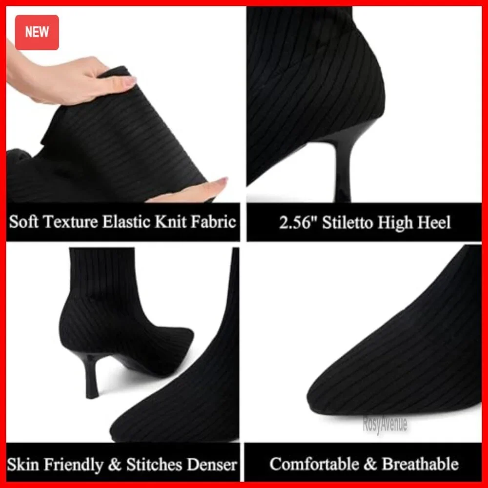 Over-the-Knee Knit Boots with 4-Inch Stiletto Heel, Pointed Toe